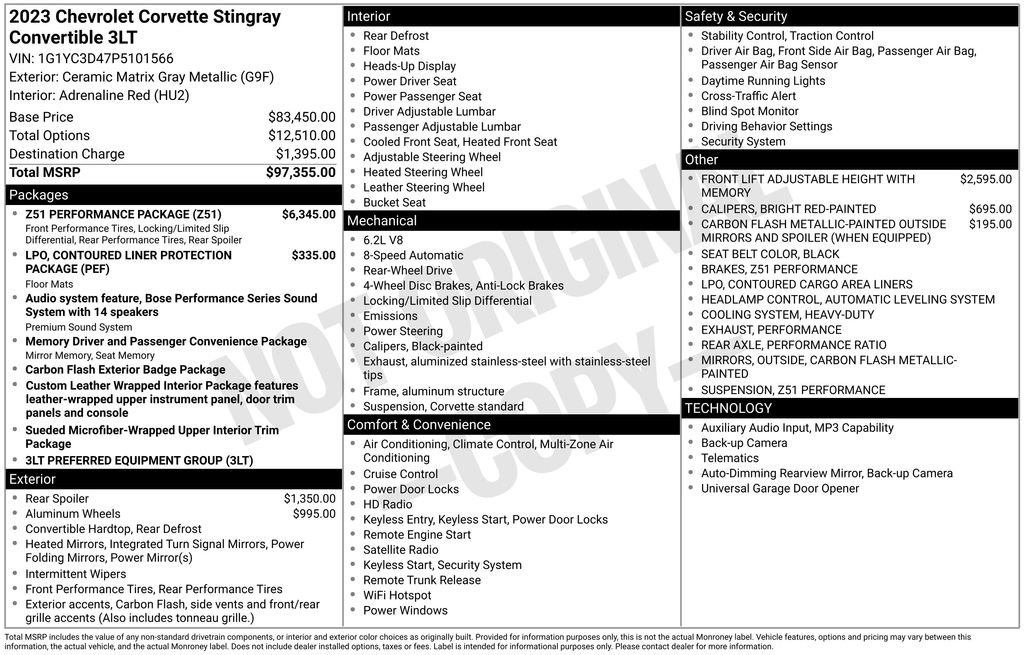 Used 2023 Chevrolet Corvette Stingray Premium Conv w/ Z51 Performance Package RWD image 7