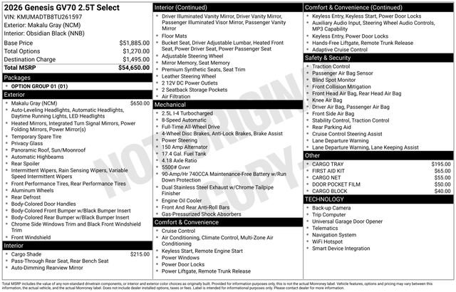 Certified 2026 Genesis GV70 2.5T Select AWD/4WD image 2