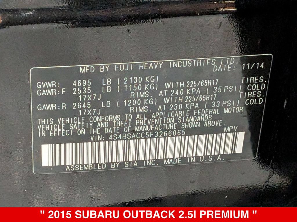 Used 2015 Subaru Outback 2.5i Premium AWD/4WD image 35