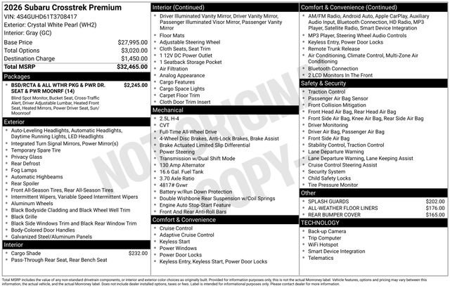 Certified 2026 Subaru Crosstrek 2.5i Premium AWD/4WD image 28