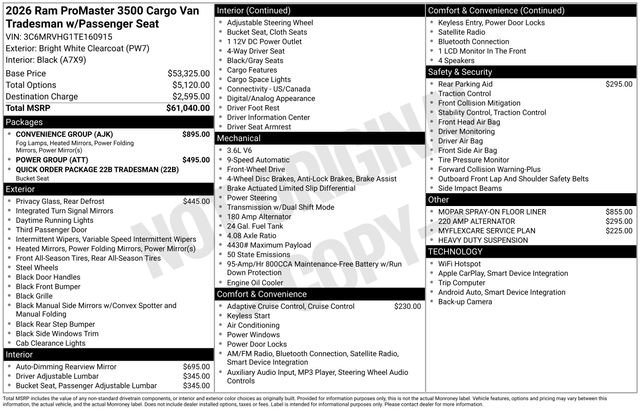 New 2026 RAM ProMaster 3500 w/ Convenience Group FWD image 15