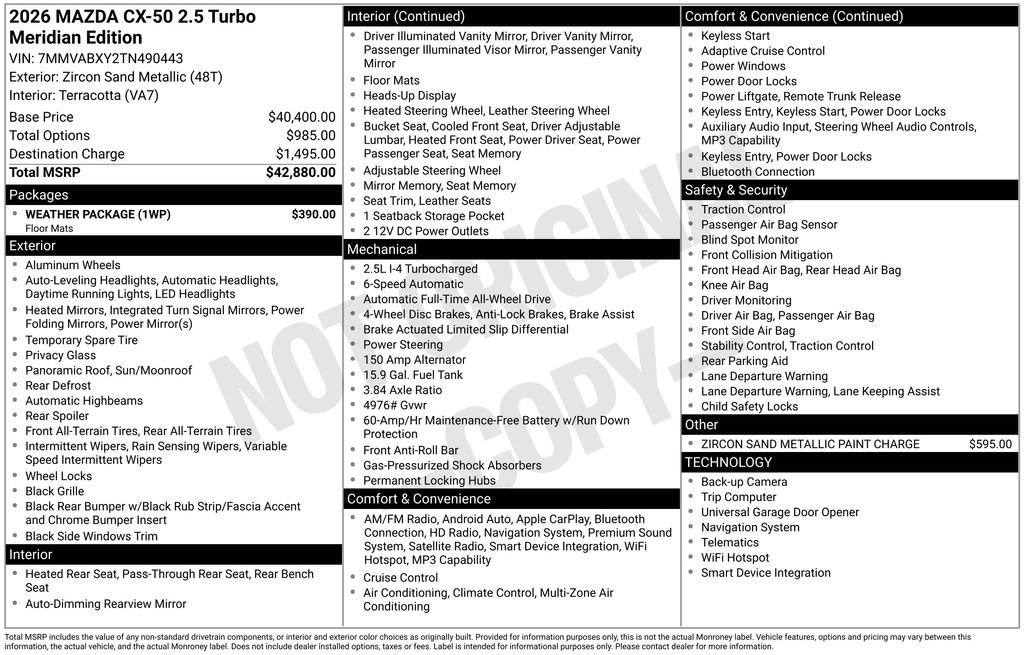 New 2026 MAZDA CX-50 Meridian Edition w/ Weather Package image 7