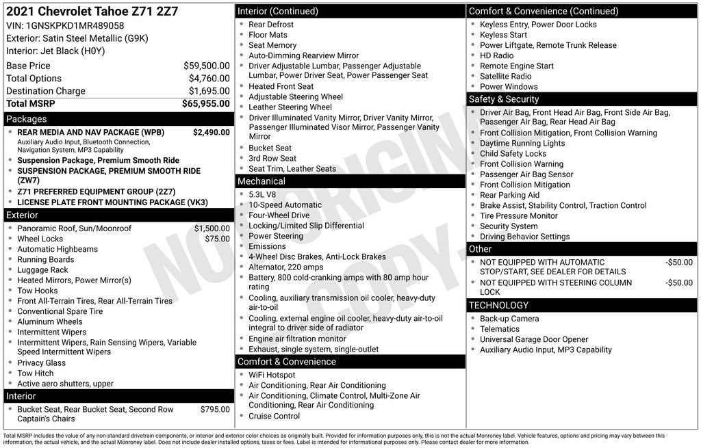 Used 2021 Chevrolet Tahoe Z71 w/ Rear Media and Nav Package image 14