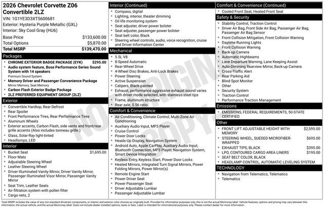 New 2026 Chevrolet Corvette Z06 w/ Chrome Exterior Badge Package image 5
