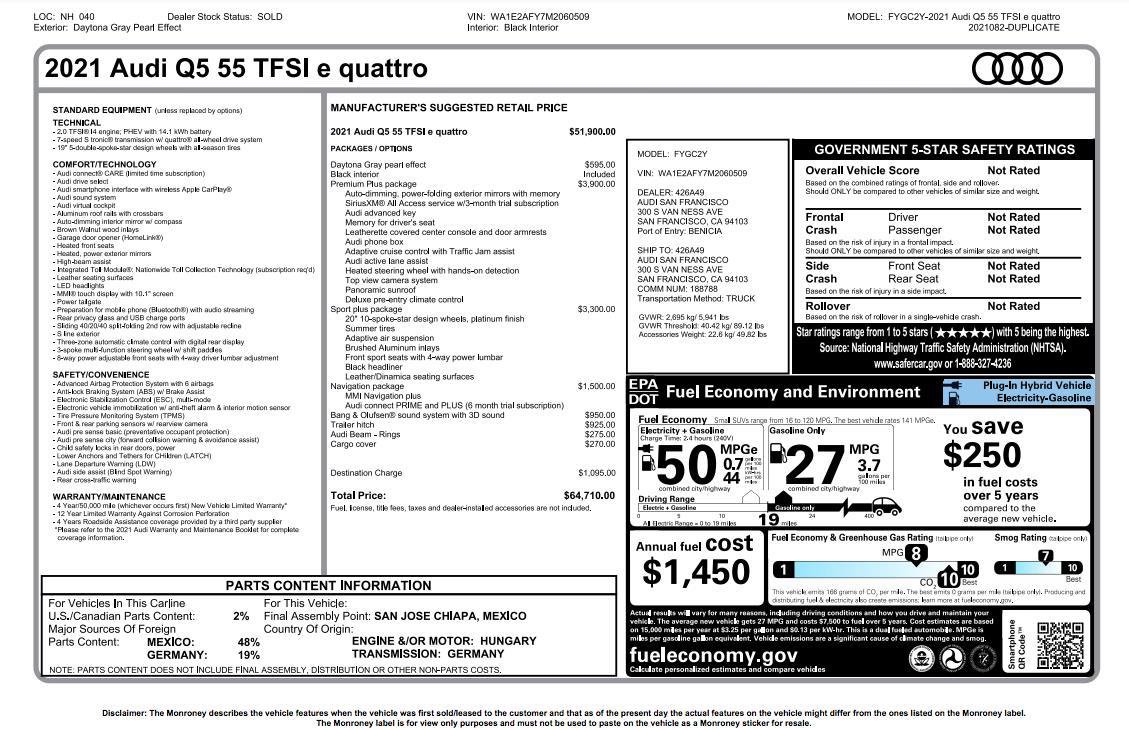 Used 2021 Audi Q5 e Premium Plus w/ Premium Plus Package AWD/4WD image 5