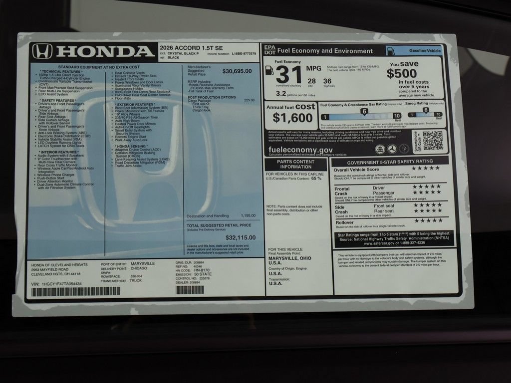 New 2026 Honda Accord SE image 24