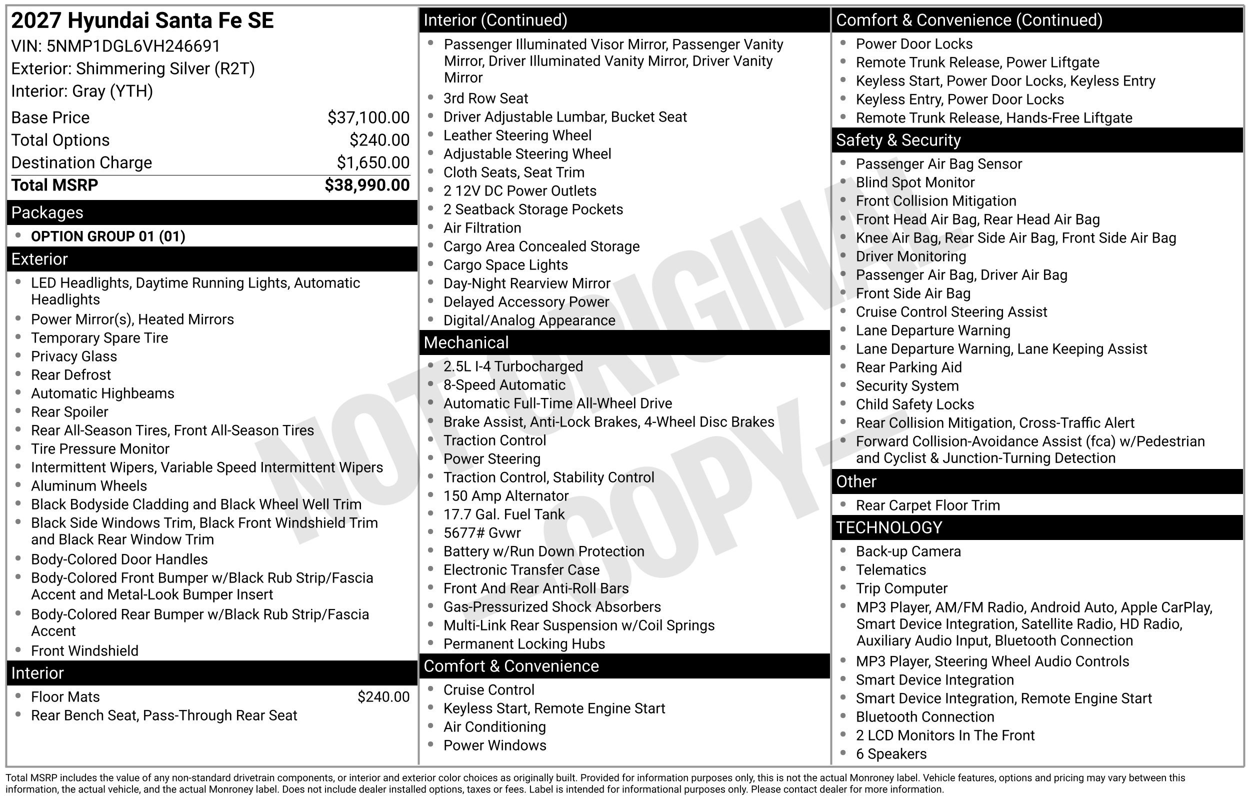 New 2027 Hyundai Santa Fe SE AWD/4WD image 3
