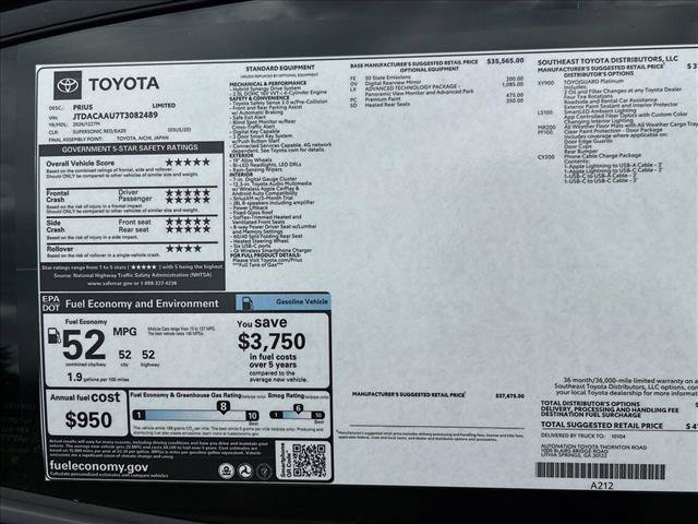 New 2026 Toyota Prius Limited FWD image 19