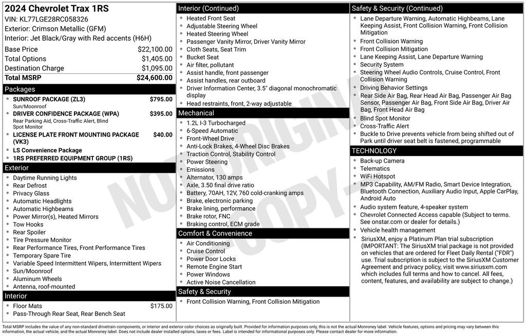 Used 2024 Chevrolet Trax RS w/ Sunroof Package FWD image 6