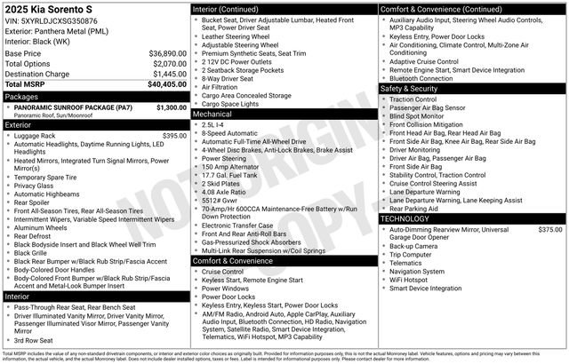 Certified 2025 Kia Sorento S w/ Panoramic Sunroof Package AWD/4WD image 32
