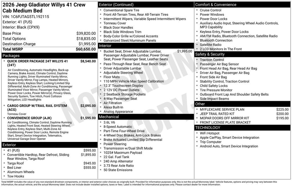 New 2026 Jeep Gladiator Willys AWD/4WD image 6
