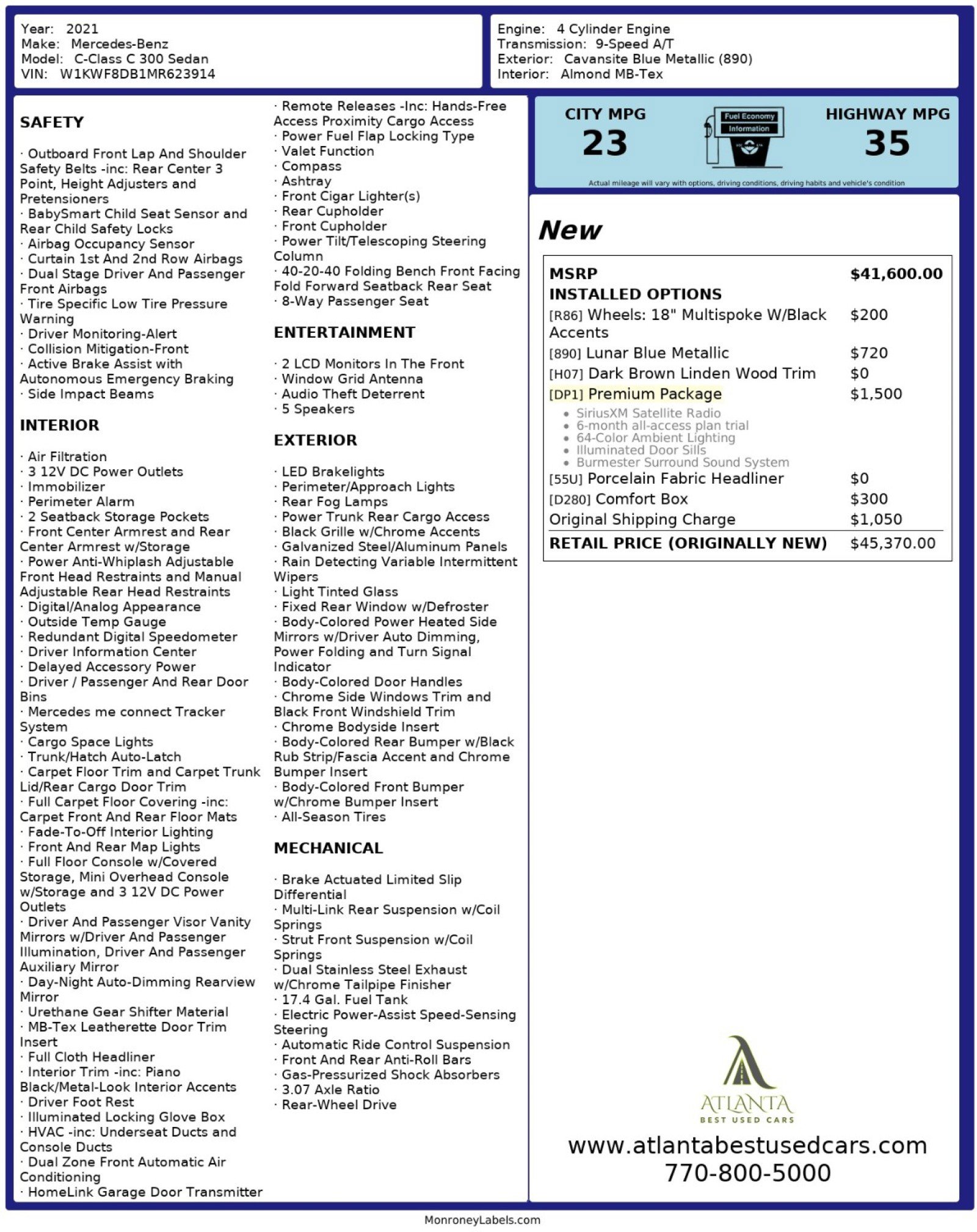 Used 2021 Mercedes-Benz C 300 Sedan w/ Premium Package image 55