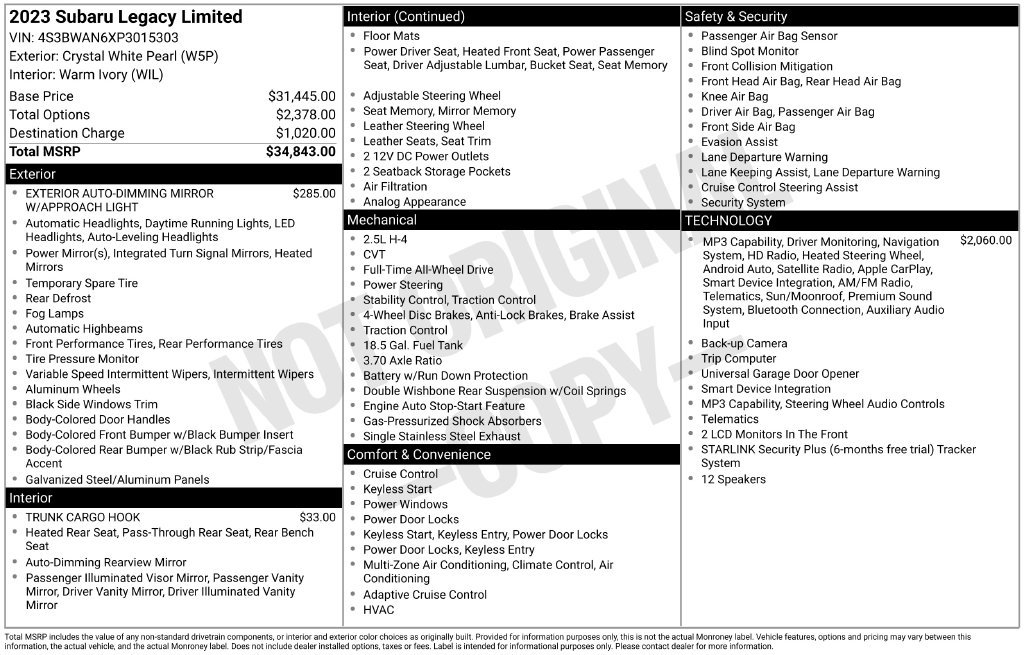 Certified 2023 Subaru Legacy Limited AWD/4WD image 26