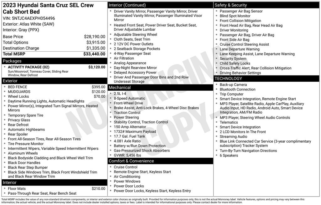 Used 2023 Hyundai Santa Cruz SEL w/ Activity Package FWD image 31