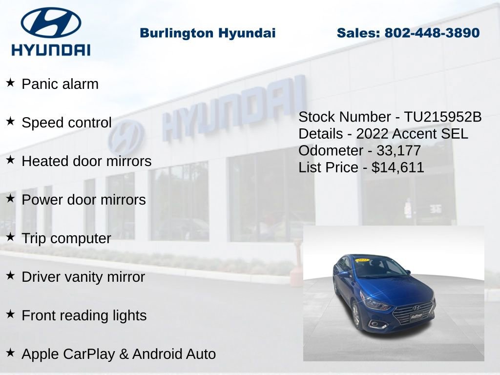Certified 2022 Hyundai Accent SEL FWD image 20