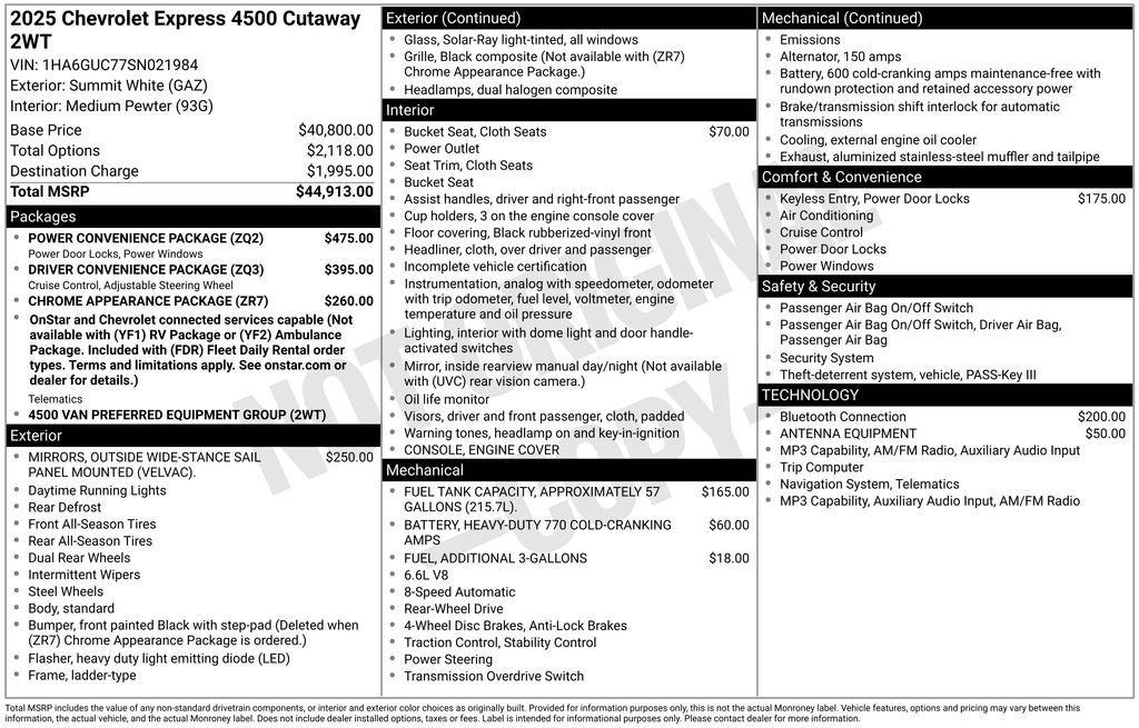 New 2025 Chevrolet Express 4500 w/ Power Convenience Package RWD image 25