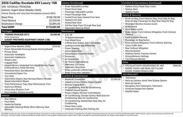 New 2026 Cadillac Escalade ESV Luxury w/ Touring Package AWD/4WD image 4