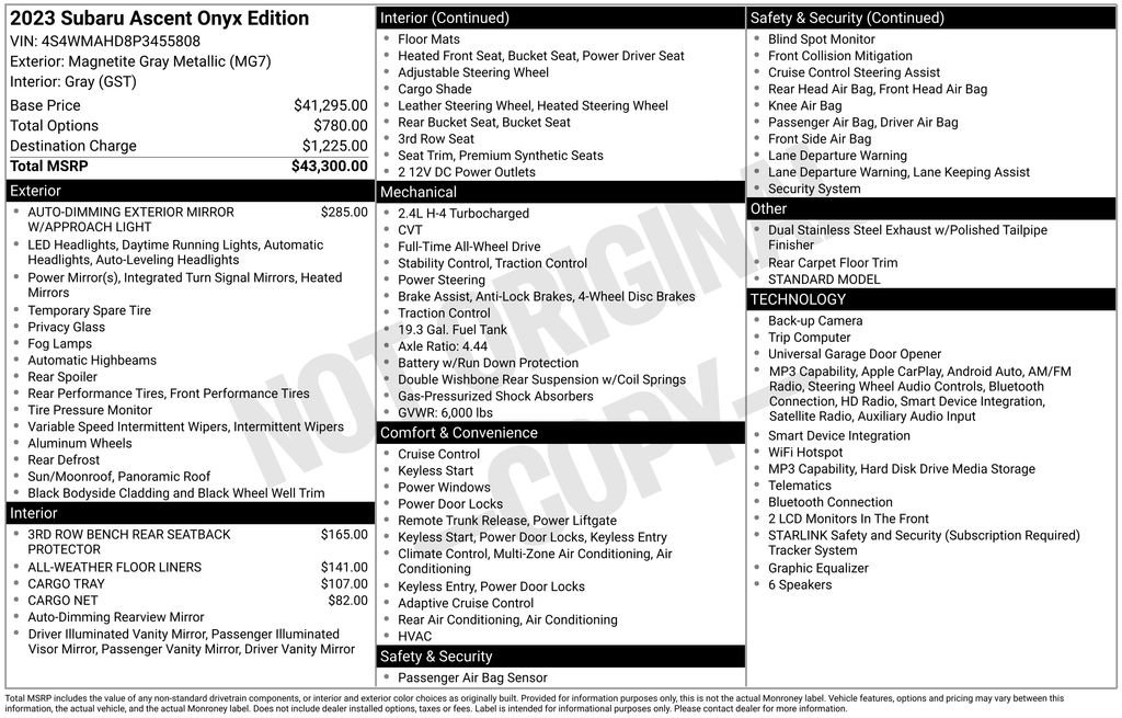 Certified 2023 Subaru Ascent Onyx Edition AWD/4WD image 8