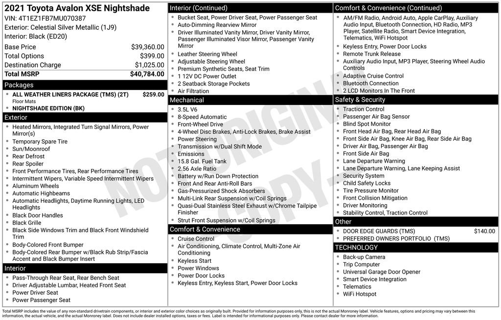 Used 2021 Toyota Avalon XSE FWD image 17