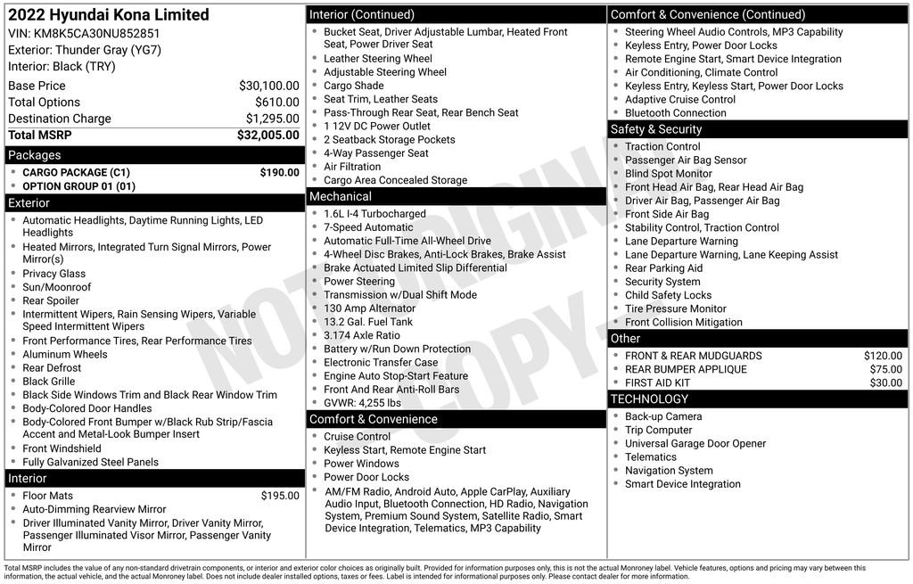 Used 2022 Hyundai Kona Limited w/ Cargo Package