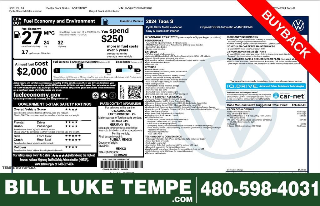 Used 2024 Volkswagen Taos S