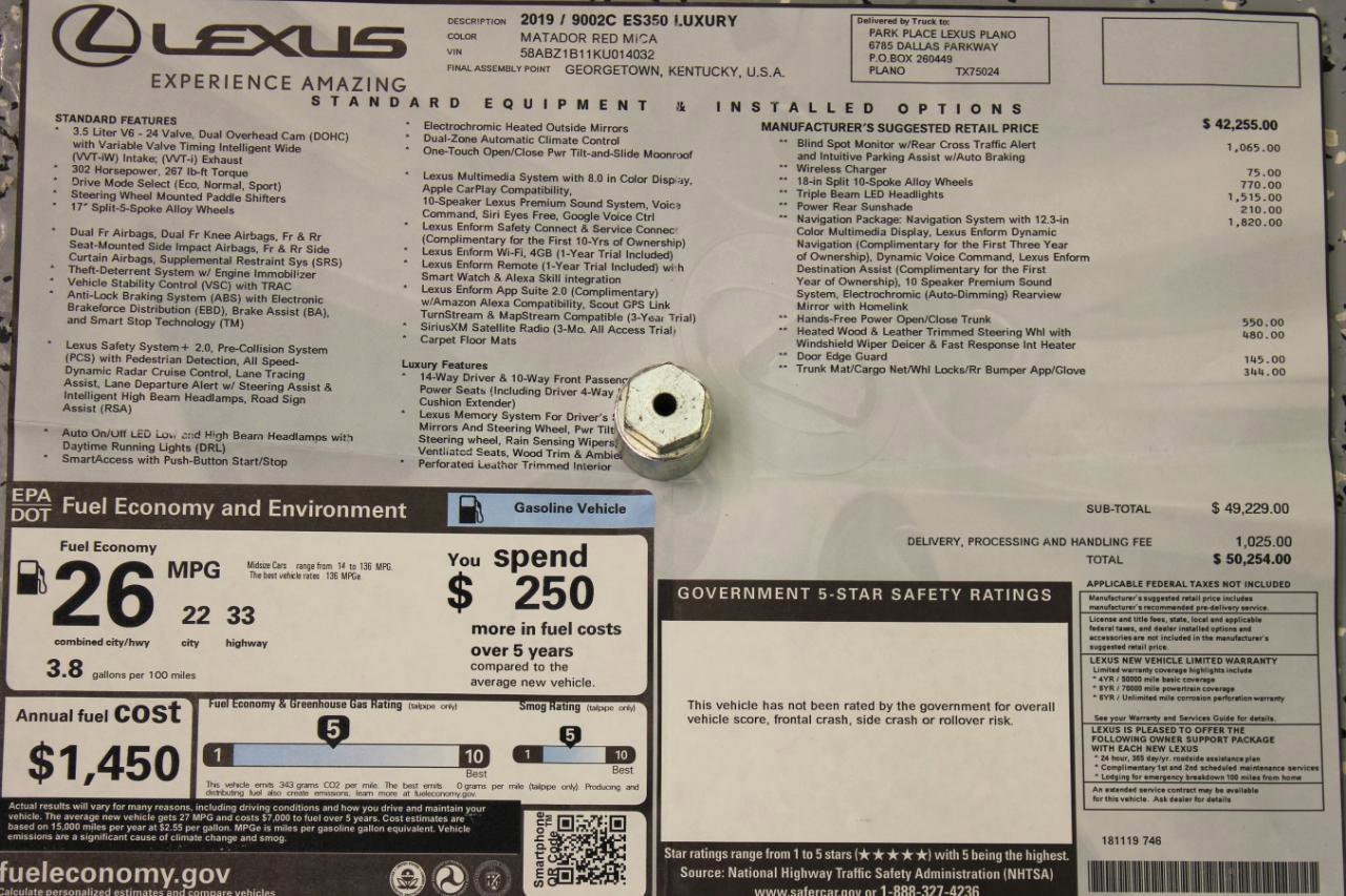 Used 2019 Lexus ES 350 w/ Accessory Package 2 image 92