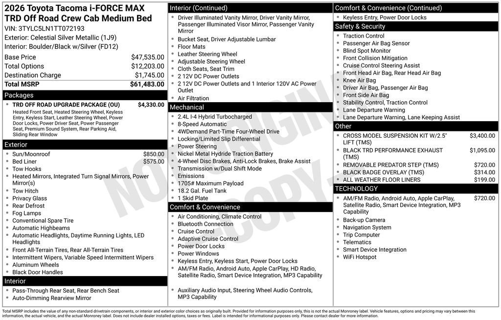 New 2026 Toyota Tacoma TRD Off-Road w/ TRD Off Road Upgrade Package AWD/4WD image 7