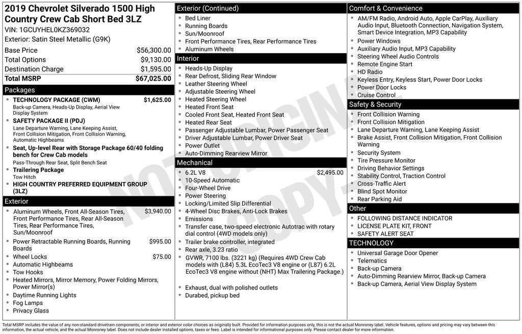 Used 2019 Chevrolet Silverado 1500 High Country w/ Technology Package AWD/4WD image 28