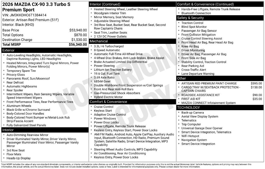 New 2026 MAZDA CX-90 3.3 Turbo S w/ Premium Package AWD/4WD image 27