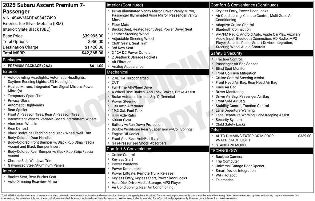 Certified 2025 Subaru Ascent Premium w/ Premium Package image 40