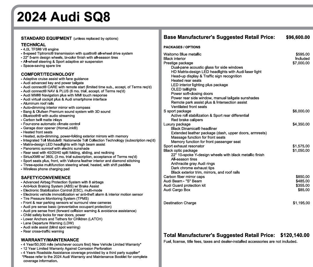 Used 2024 Audi SQ8 Prestige w/ Prestige Package AWD/4WD image 26