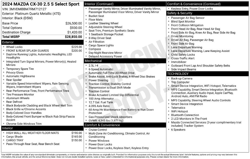 Used 2024 MAZDA CX-30 AWD 2.5 S w/ Select Sport Pkg image 29