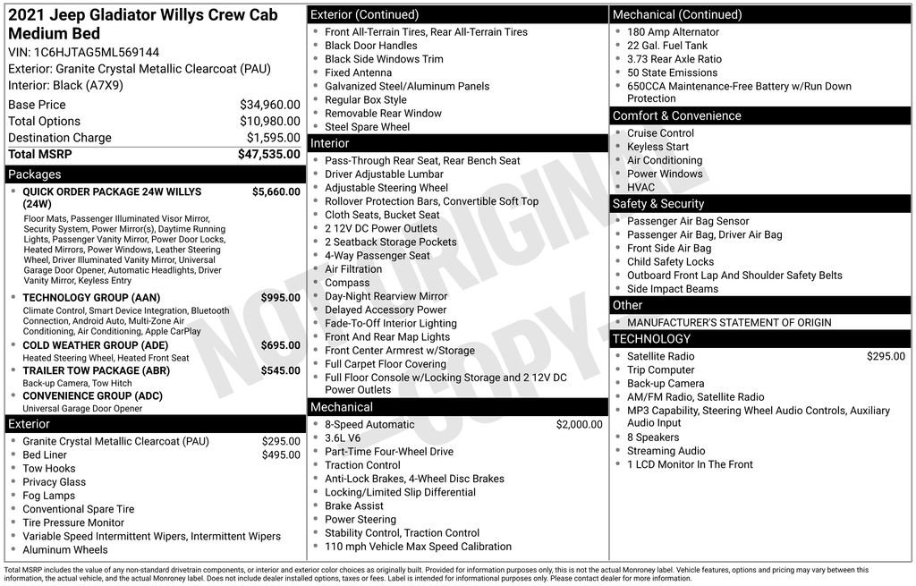 Certified 2021 Jeep Gladiator Sport AWD/4WD image 24