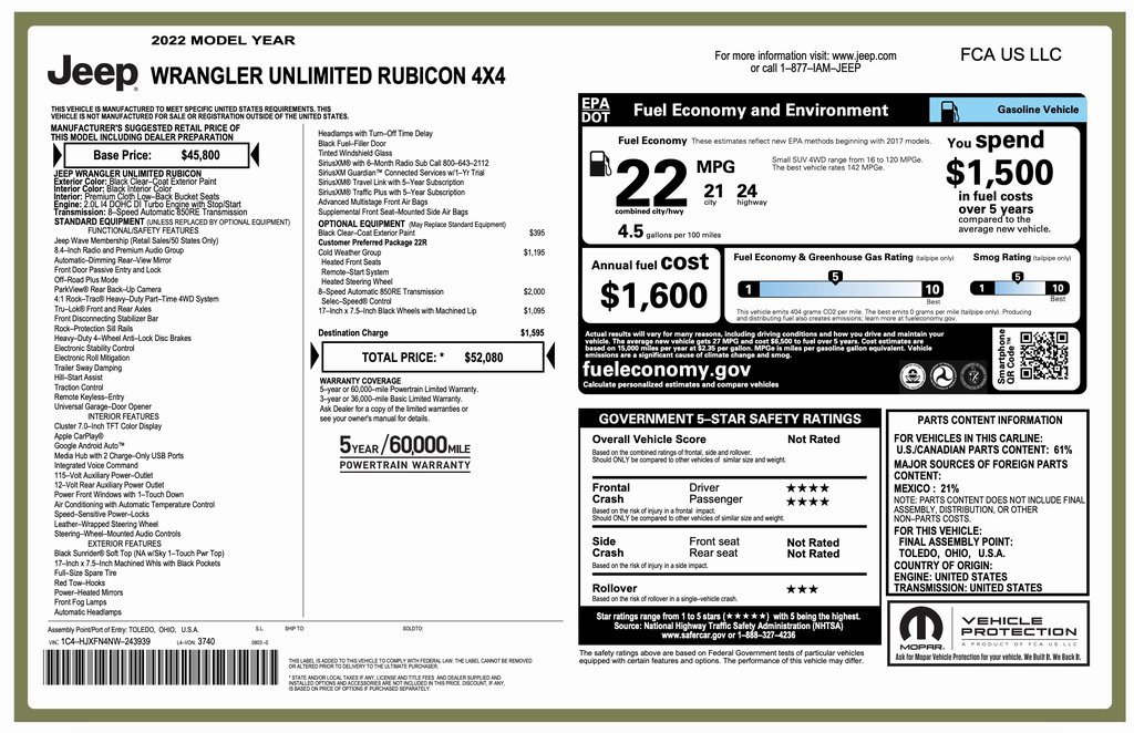 Certified 2022 Jeep Wrangler Unlimited Rubicon w/ Cold Weather Group image 2