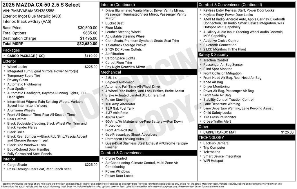 Certified 2025 MAZDA CX-50 AWD 2.5 S w/ Cargo Package image 2