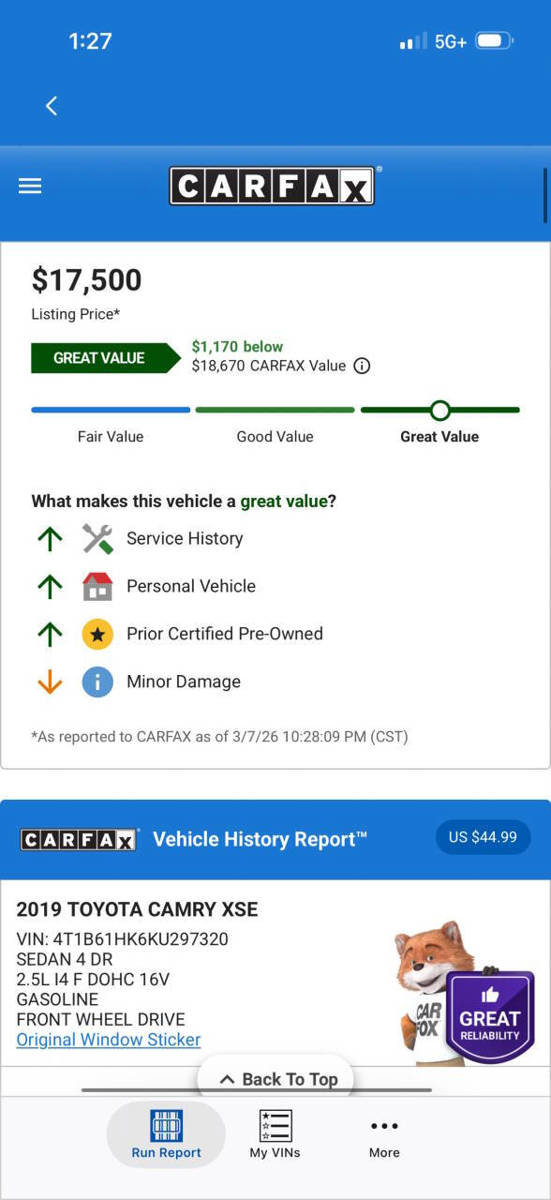 Used 2019 Toyota Camry XSE w/ Carpet Mat Package FWD image 3