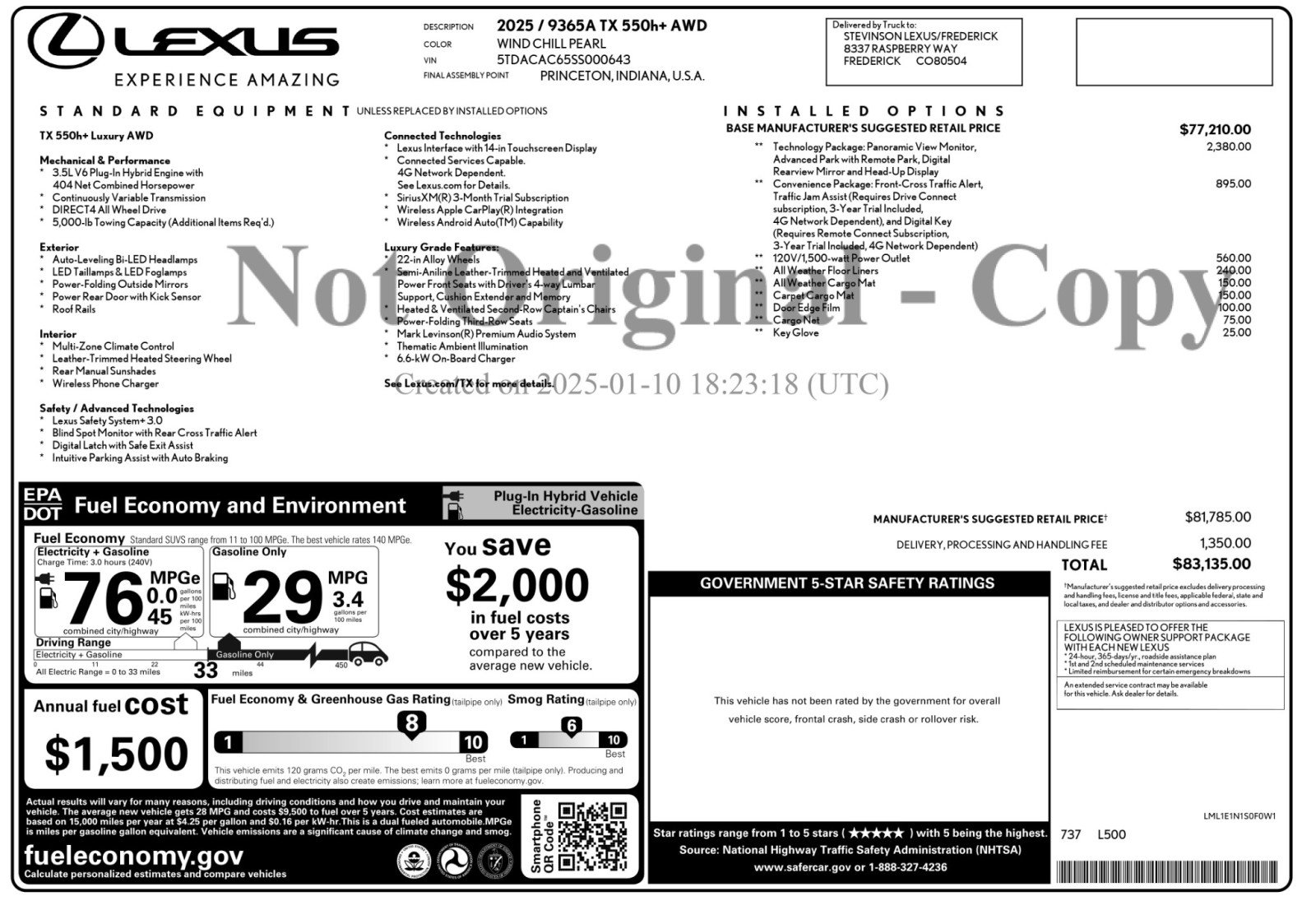 Used 2025 Lexus TX 550h AWD Plug-In Hybrid w/ Technology Package image 54