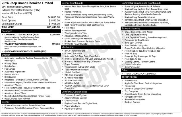 New 2026 Jeep Grand Cherokee Limited w/ Limited Altitude Package AWD/4WD image 2