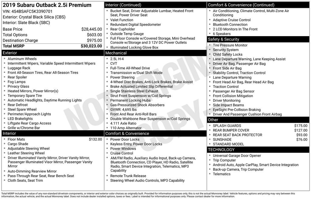 Used 2019 Subaru Outback 2.5i Premium image 7