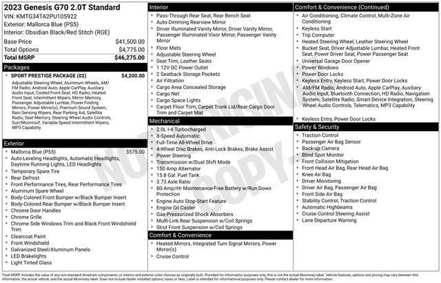 Used 2023 Genesis G70 2.0T w/ Sport Prestige Package image 36