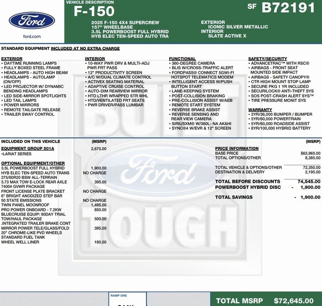 New 2025 Ford F150 Lariat w/ Equipment Group 501A Mid image 2
