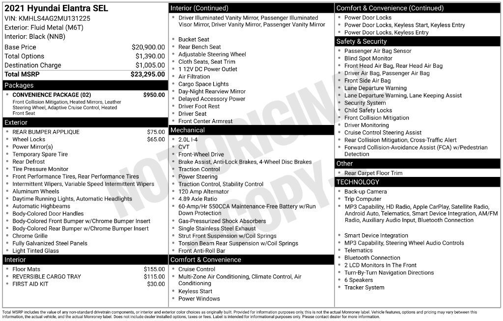 Used 2021 Hyundai Elantra SEL w/ Convenience Package