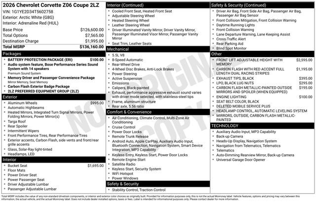 New 2026 Chevrolet Corvette Z06 w/ Battery Protection Package image 5