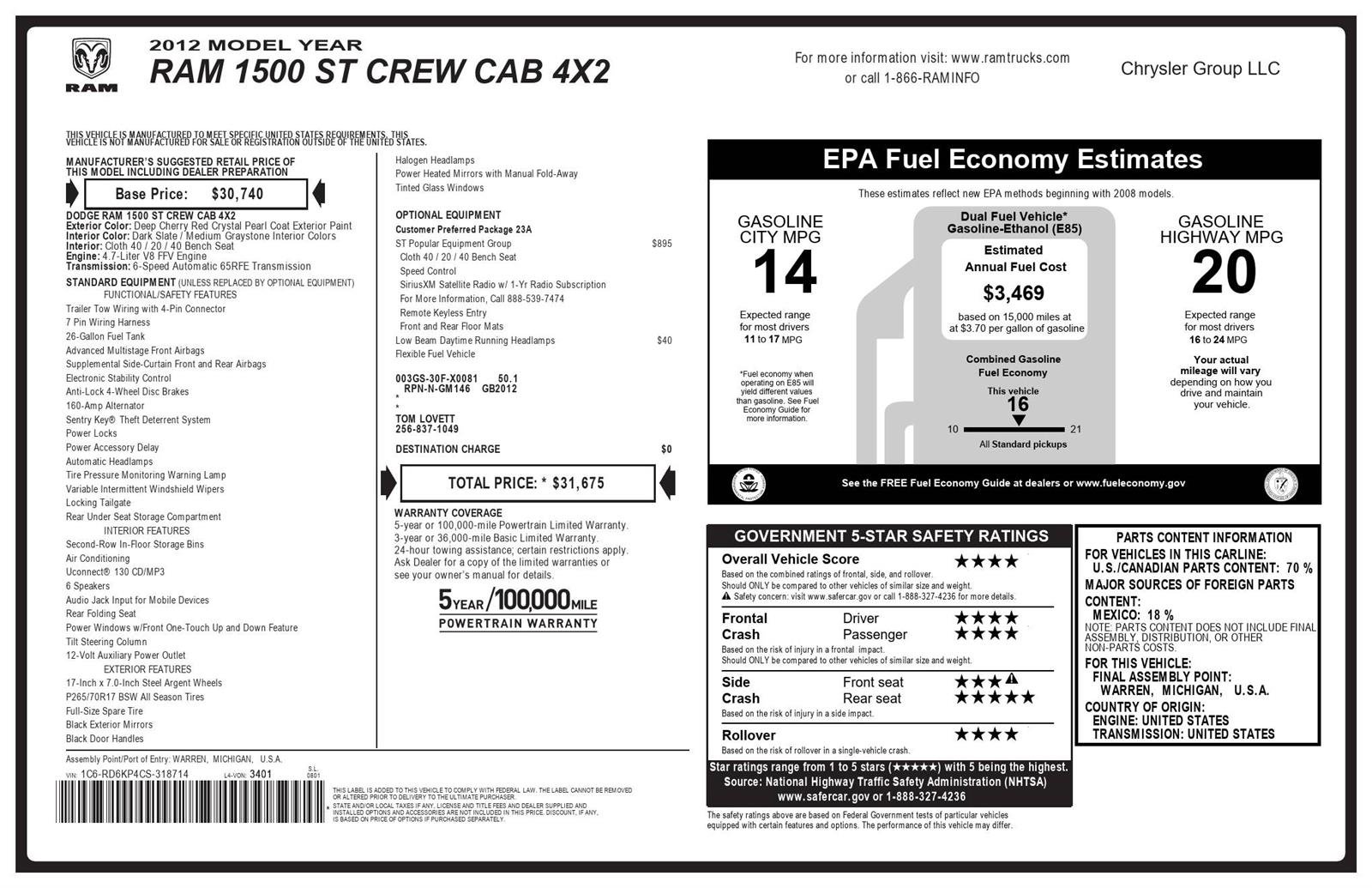 Used 2012 RAM 1500 ST w/ ST Popular Equipment Group image 22
