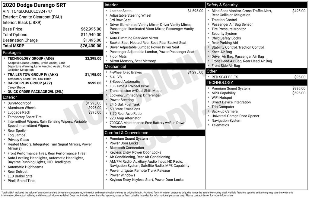 Used 2020 Dodge Durango SRT w/ Technology Group image 11