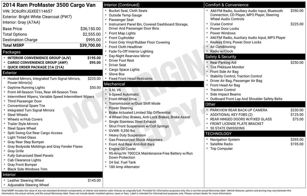 Used 2014 RAM ProMaster 3500 w/ Interior Convenience Group image 30