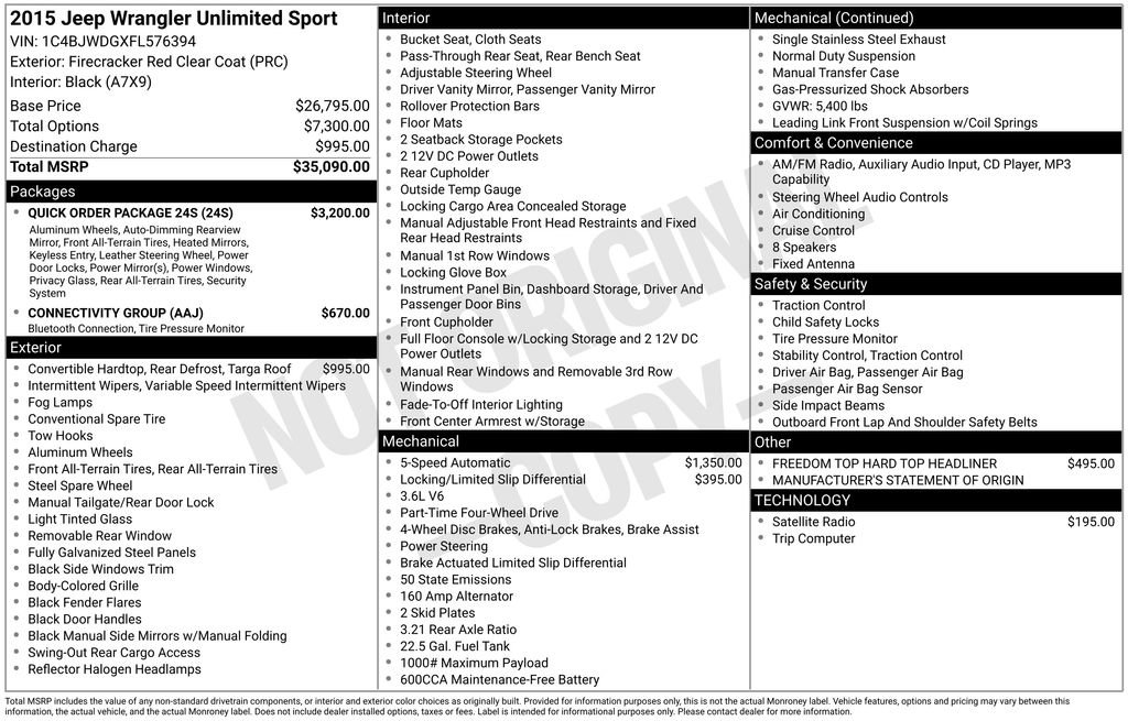 Used 2015 Jeep Wrangler Unlimited Sport w/ Quick Order Package 24S image 31