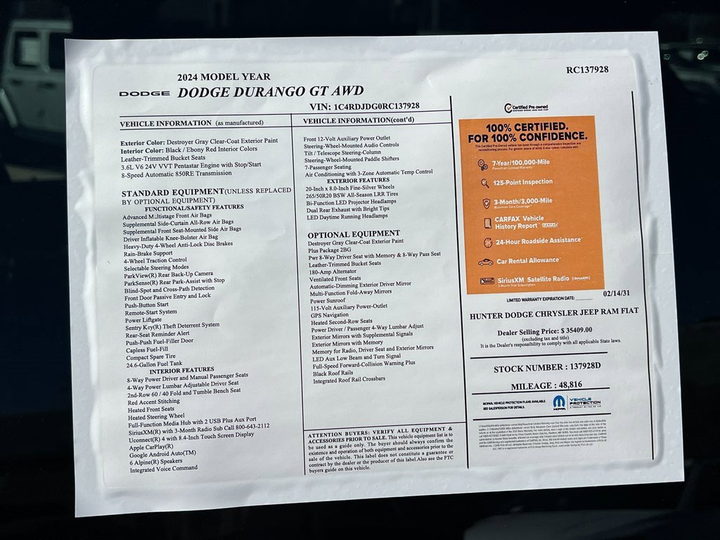 Certified 2024 Dodge Durango GT image 2