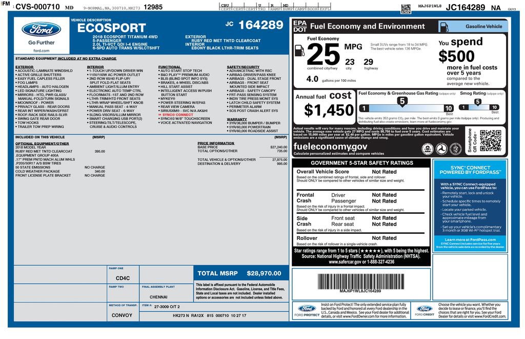 Used 2018 Ford EcoSport Titanium w/ Titanium Cold Weather Package AWD/4WD image 13