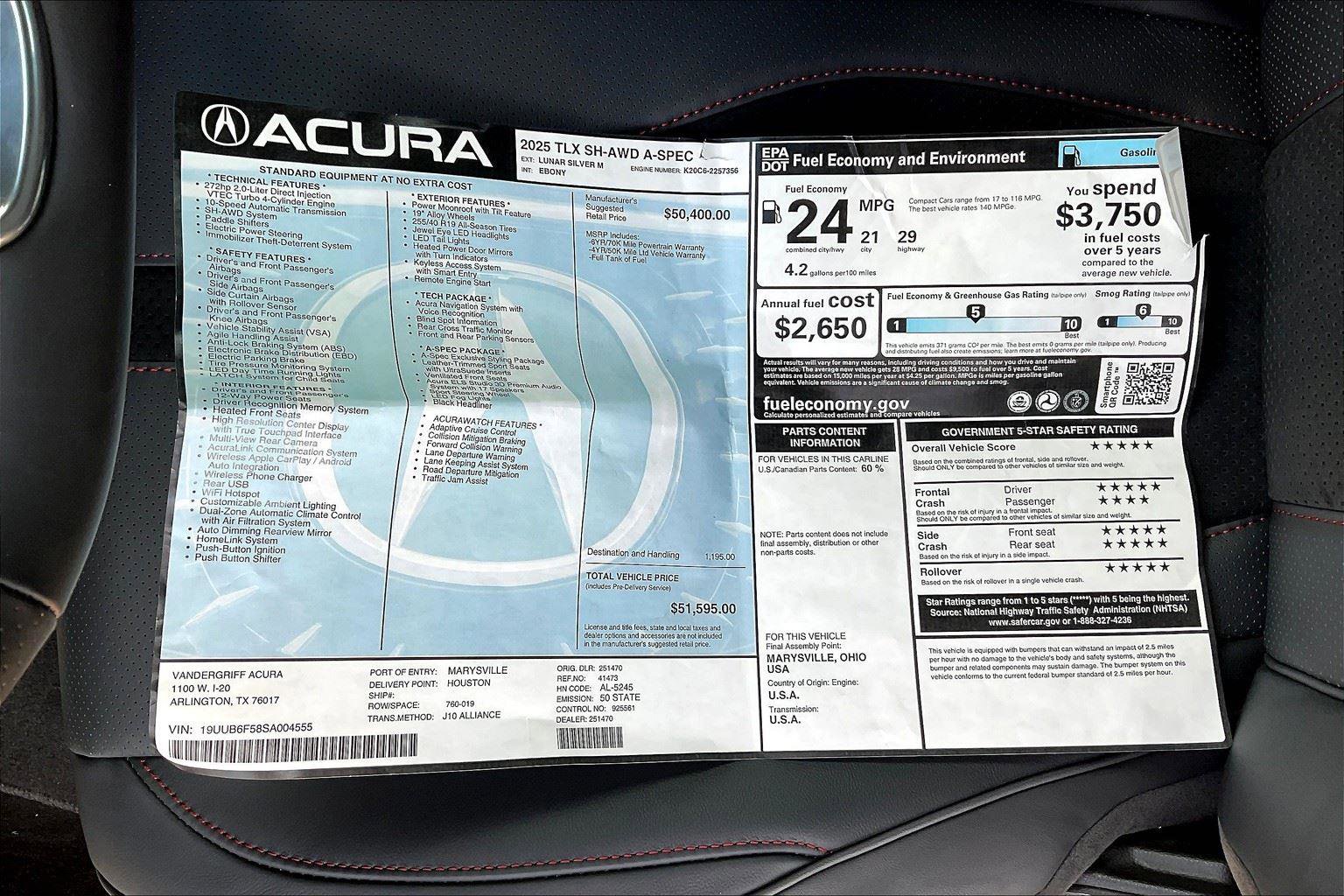 New 2025 Acura TLX SH-AWD w/ A-SPEC Pkg image 24